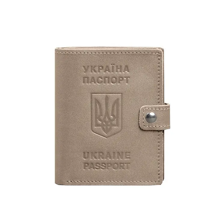 Шкіряна обкладинка-портмоне на паспорт з гербом України 25.1 Світло-бежева - фото 9