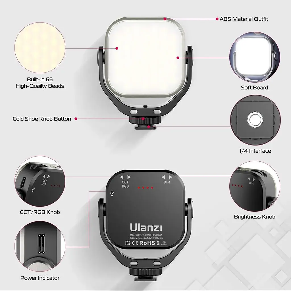 Накамерне світло Ulanzi VIJIM VL66 RGB UV-L088 [132870] - фото 5