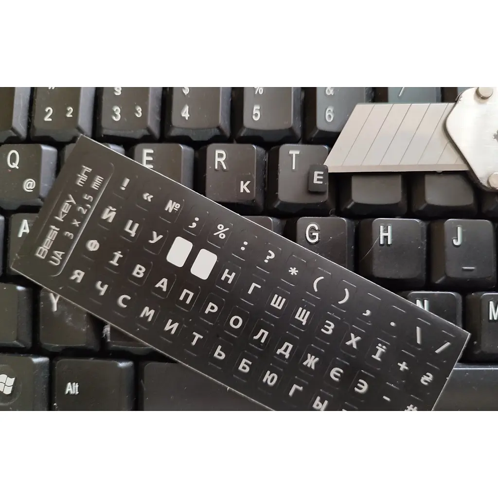 Наклейка на клавіатуру BestKey мініатюрна непрозора чорна, 56, срібний (BKm4SIL/044) - фото 2