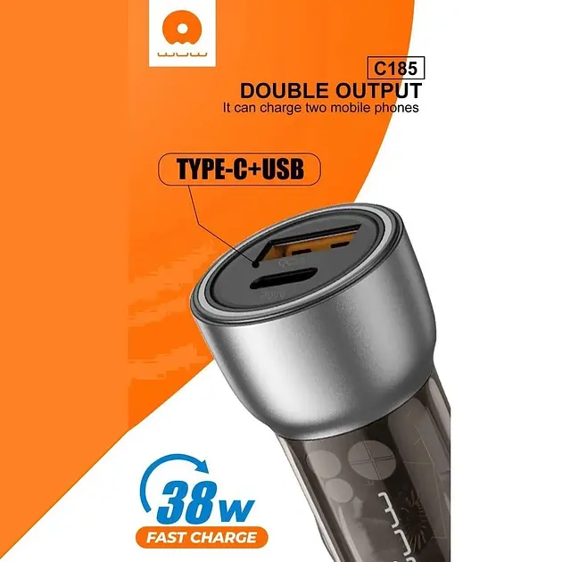 Автомобільне зарядне пристрій WUW-C185 PD20W+QC3.0 чорний - фото 3