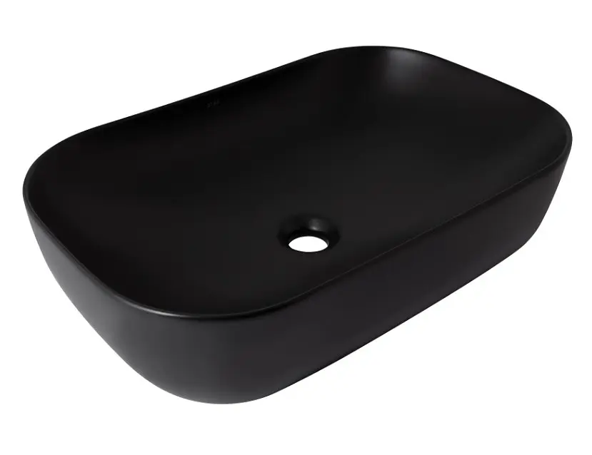 Раковина накладна Qtap Robin 600x390x150 мм, Matt Black, прямокутна, без донного клапана QT132143PMBMBN