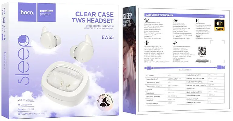 Наушники Hoco EW65 Shadow true wireless sleep BT headset, BT5.3, 30mAh, 500mAh, 4h, Milky white - фото 3