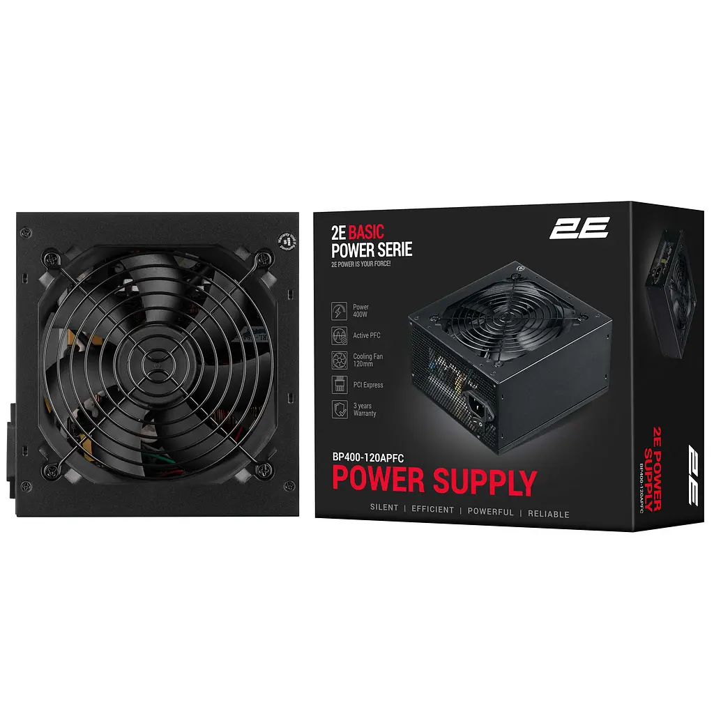 2E Блок живлення Basic Power (400W), 80%, 120мм, 1xMB 24pin(20+4), 1xCPU 8pin(4+4), 3xMolex, 4xSATA, 1xPCIe 8pin(6+2) - фото 8