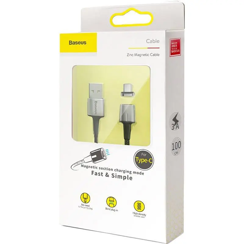 Кабель Baseus Zinc Fabric Magnetic Cable USB to Type-C 3A 1m CATXC-A01 Black - фото 2