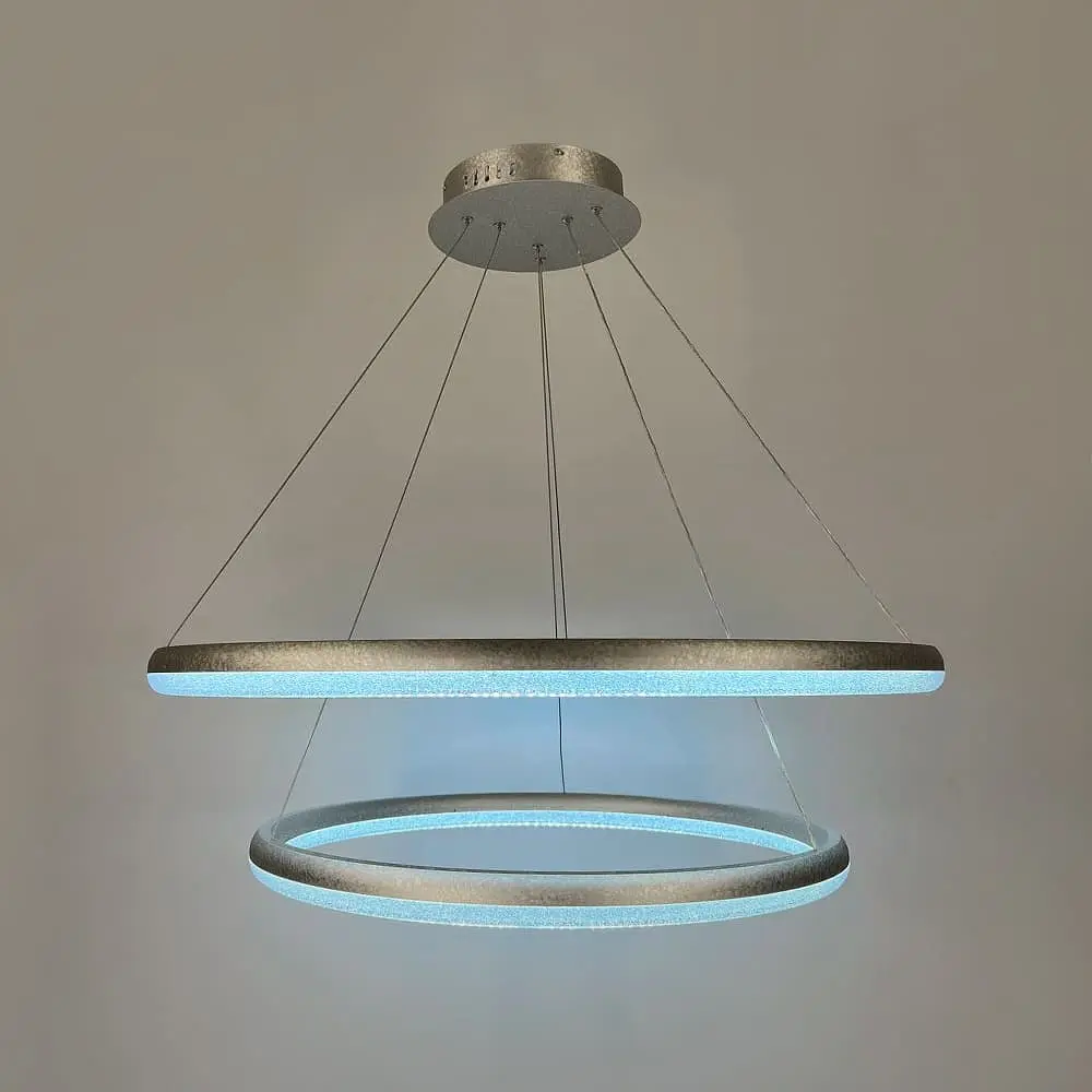 LED люстра подвесная в двойном кольцевом корпусе Ø 65+83 см Line F | Ст. MJ342-800+600 Ice Flower Silver - фото 5