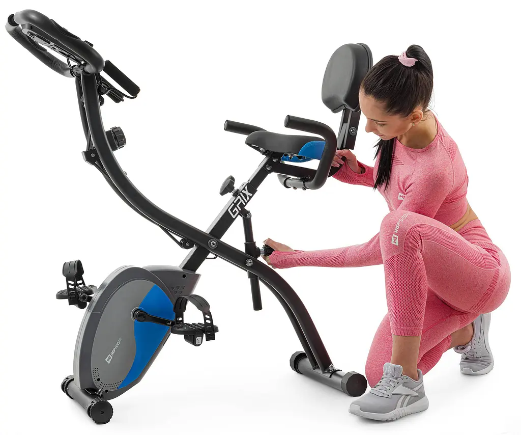 Велотренажер магнітний Hop-Sport HS-3010X Grix X-Bike з еспандерами чорно-синій - фото 6