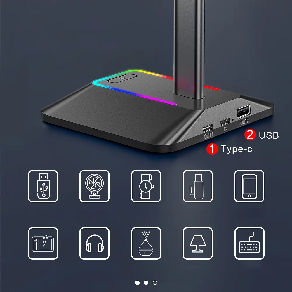 Підставка для навушників органайзер гарнітури з RGB-підсвічуванням та 2 портами USB New Bee NB-Z8 - фото 10