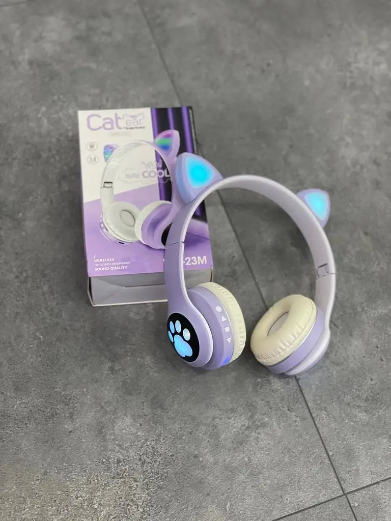 Повнорозмірні навушники бездротові No Brand Cat Headset M23 Bluetooth з RGB підсвічуванням та котячими вушками Purple - фото 4