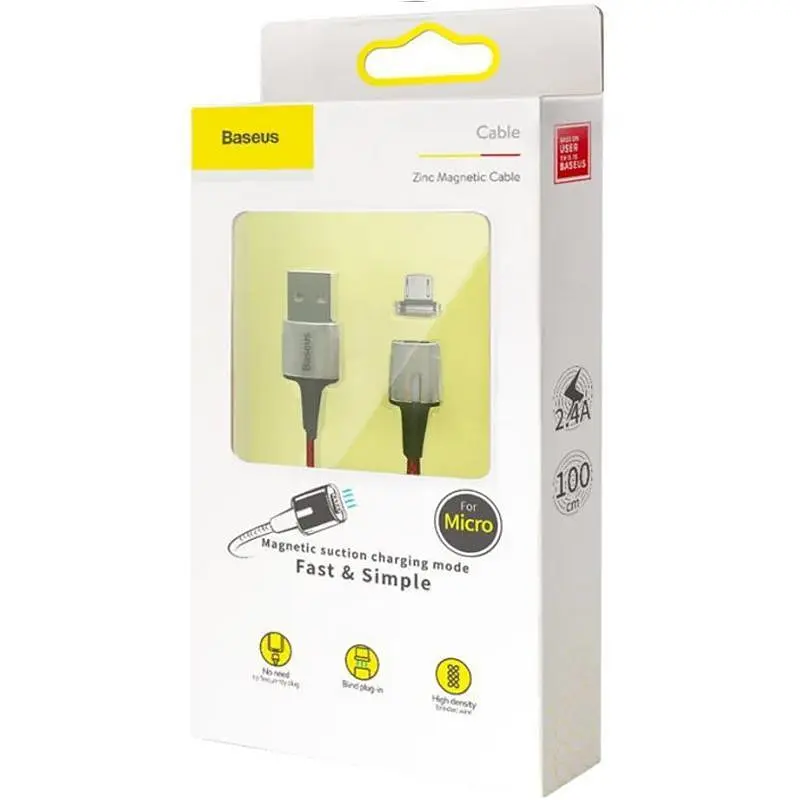 Кабель Baseus Zinc Magnetic Cable USB to MicroUSB USB 2.4A 1m CAMXC-A01 Black - фото 2