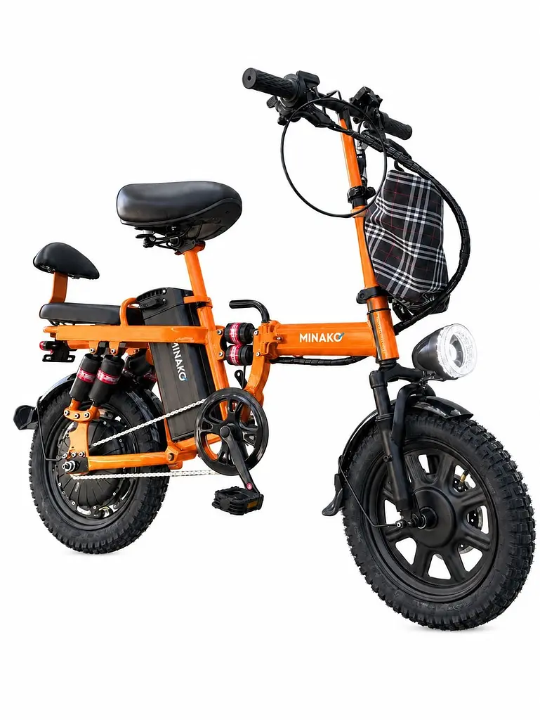 Електровелосипед Minako Mini 16" двомісний (1000W, 24Ah) + Пасажирське сидіння Помаранчевий