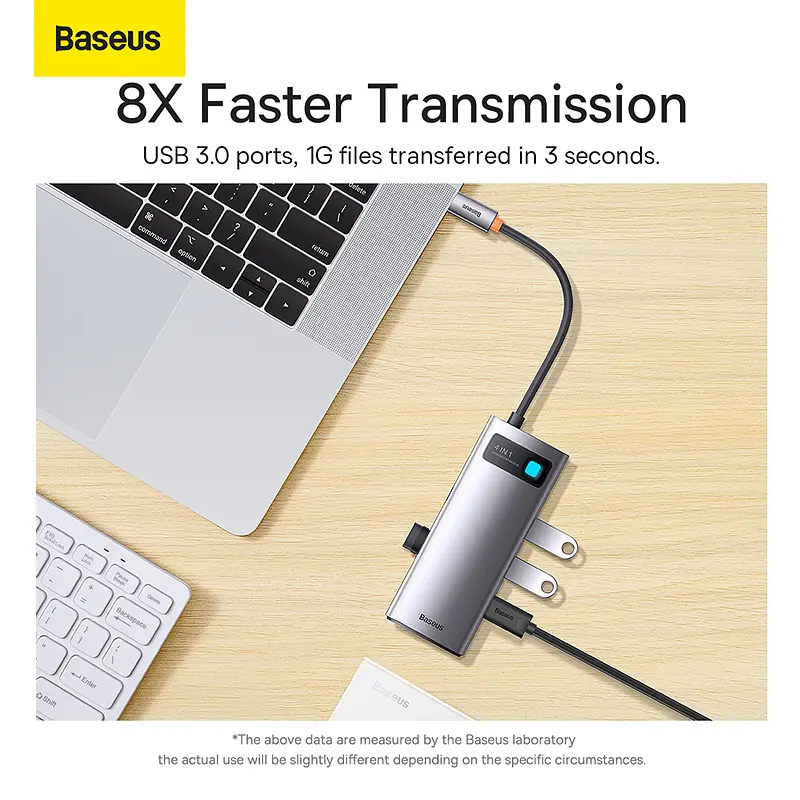 USB-хаб Baseus Metal Gleam Series 4-in-1 Multifunctional Type-C HUB Docking Station Gray（Type-C to USB3.0*4） (WKWG070013) - фото 10