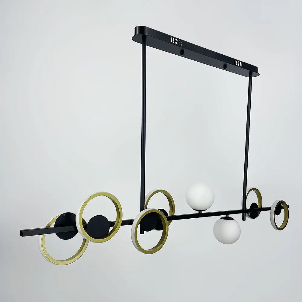 Удлиненная черная люстра со светодиодными латунными кольцами 140 см | Ст. NO 5-1400 | Line F - фото 8