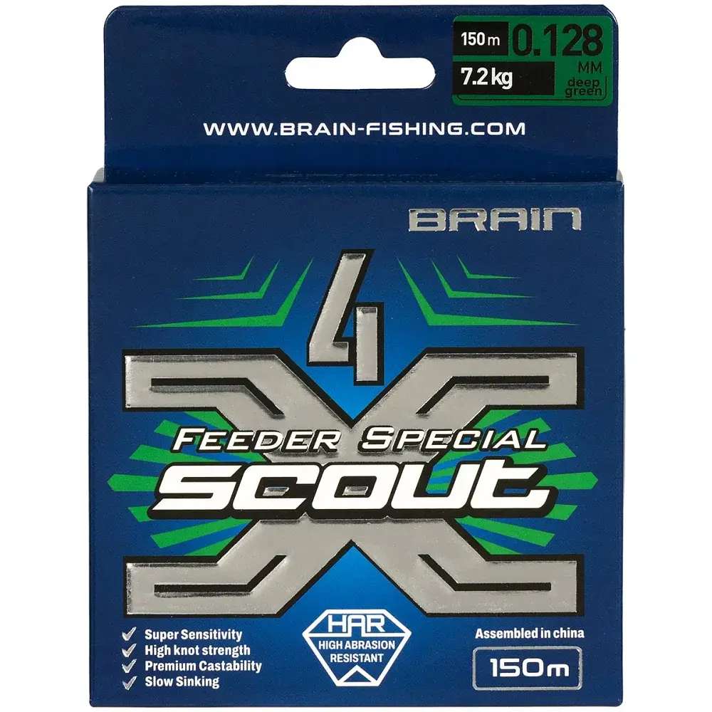 Шнур Brain Scout 4X 150 м (deep green) 0.128 мм 7.2 кг - фото 2