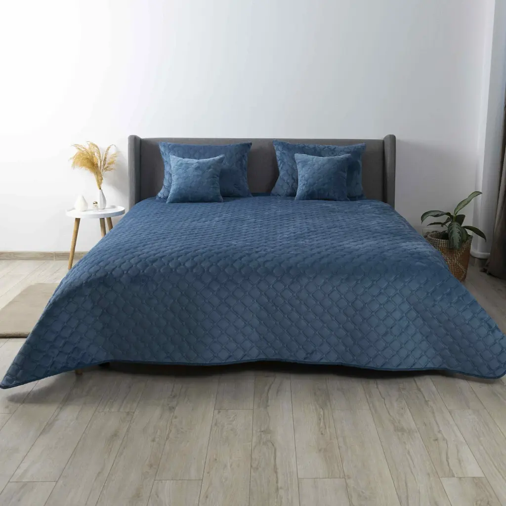 Покривало ТЕП велюрове Velour Ромб круглий 240x260 см синє - фото 2