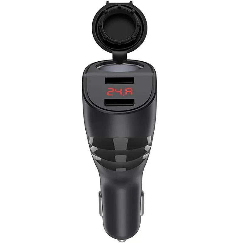 Автомобільний зарядний пристрій Hoco Z34 Display Black 3.1 A 2 USB + Cigarette Lighter Car - фото 2