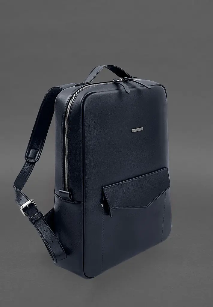 Шкіряний рюкзак на блискавці Cooper maxi синій - фото 3