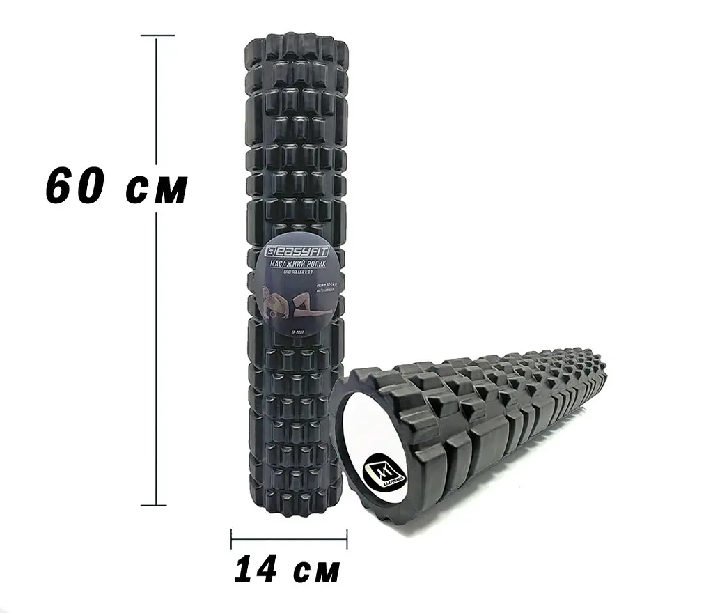 Массажный роллер EasyFit Grid Roller 60 см v.3.1 черный - фото 2