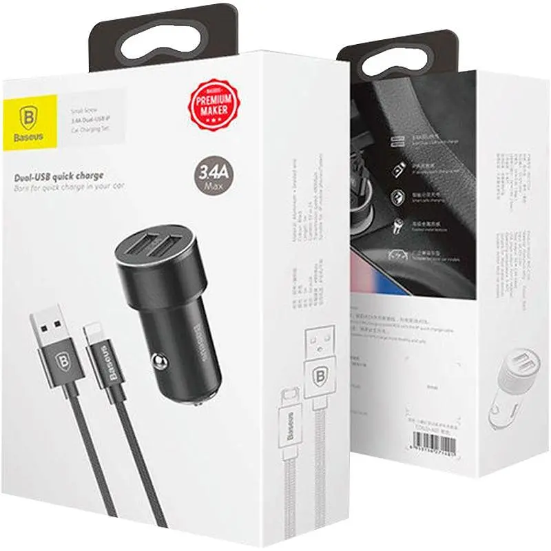 Автомобільний зарядний пристрій Baseus Small Screw with Lightning Cable 2USB 3.4A TZXLD-A01 Black - фото 6