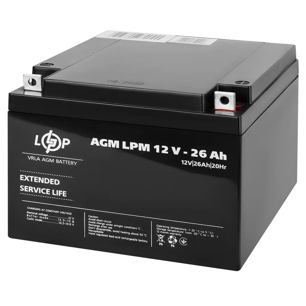 Аккумулятор AGM LPM 12V - 26 Ah - фото 2