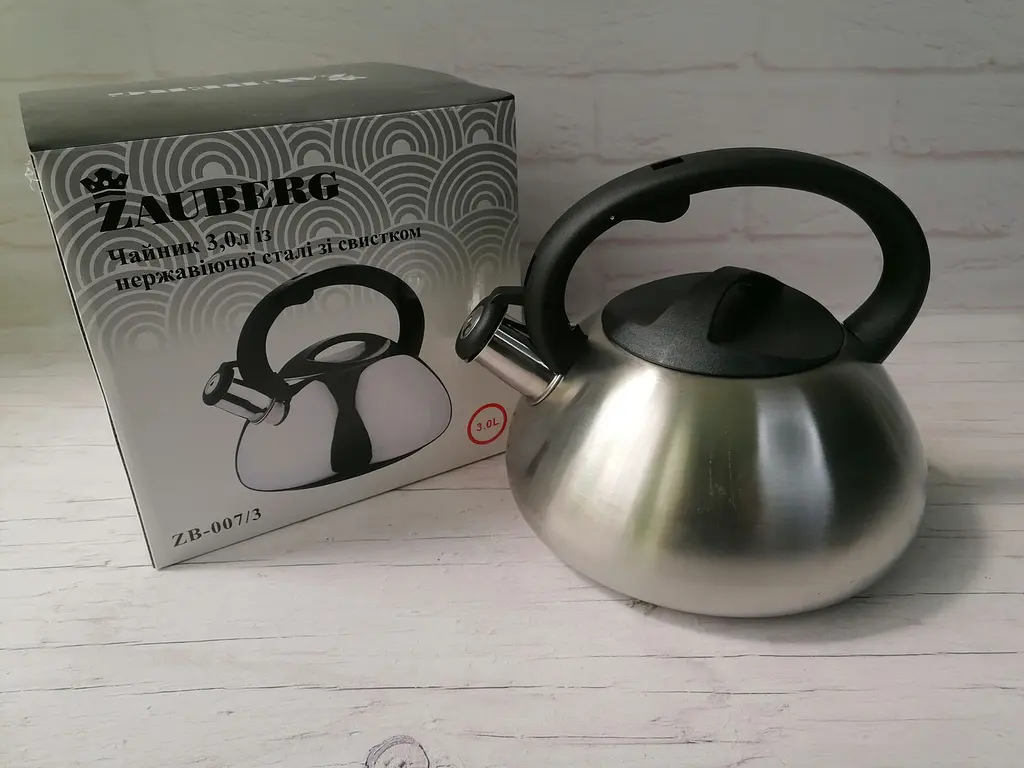 Чайник Zauberg з нержавійки та свистком чорна ручка 3 л ZB-007 001 - фото 3