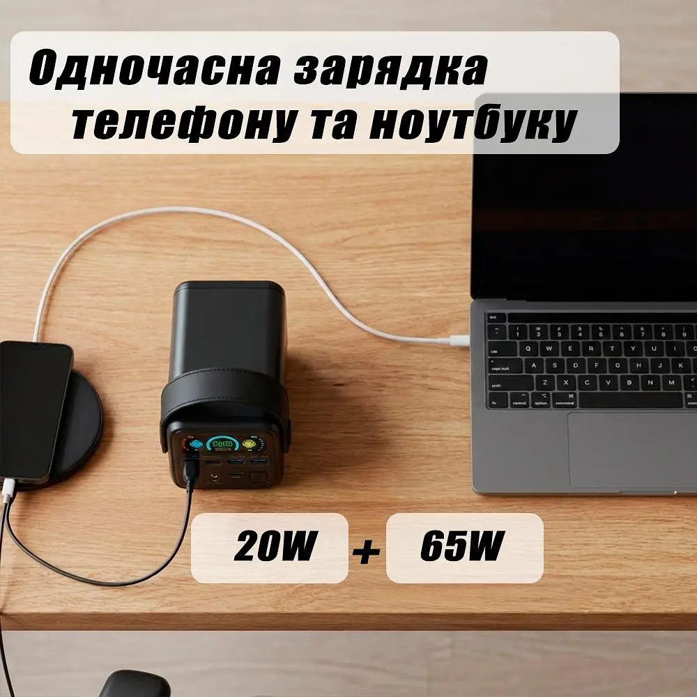 Повербанк O2 Project 60000 mAh 100W для Ноутбука Макбука Зарядна Станція 6 портів потужний повербанк 65W 20V 5A - фото 4