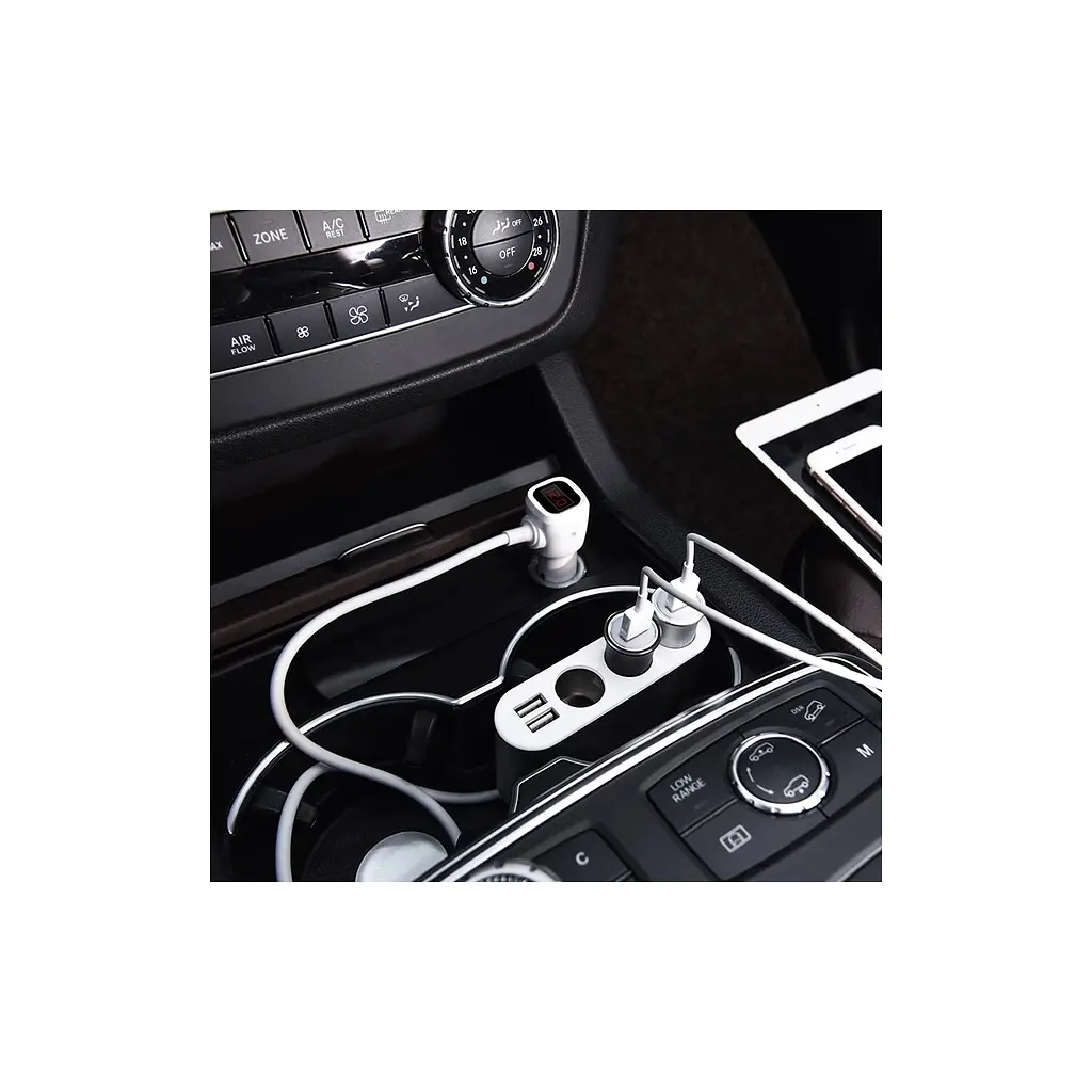 Зарядний пристрій HOCO 2xUSB 10.5 Вт + 3 автомобільні розетки, сріблястий (6957531050896) - фото 5