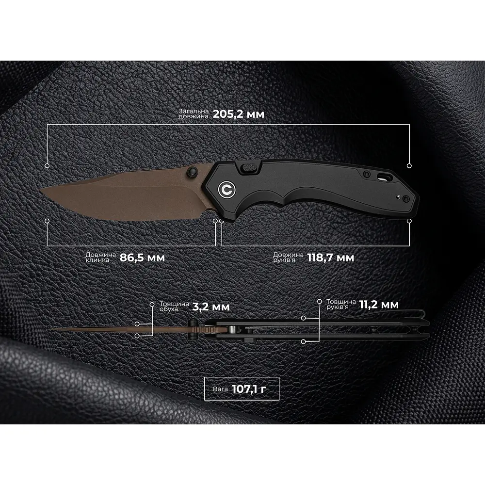 Ніж складаний туристичний Civivi Elite Brova, (8.7 см) CPM S35VN / Aluminum чорний - фото 11