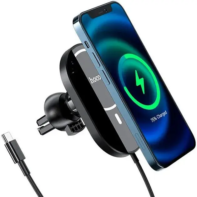 Магнитный автомобильный держатель Hoco CA90 с беспроводной зарядкой Black - фото 3
