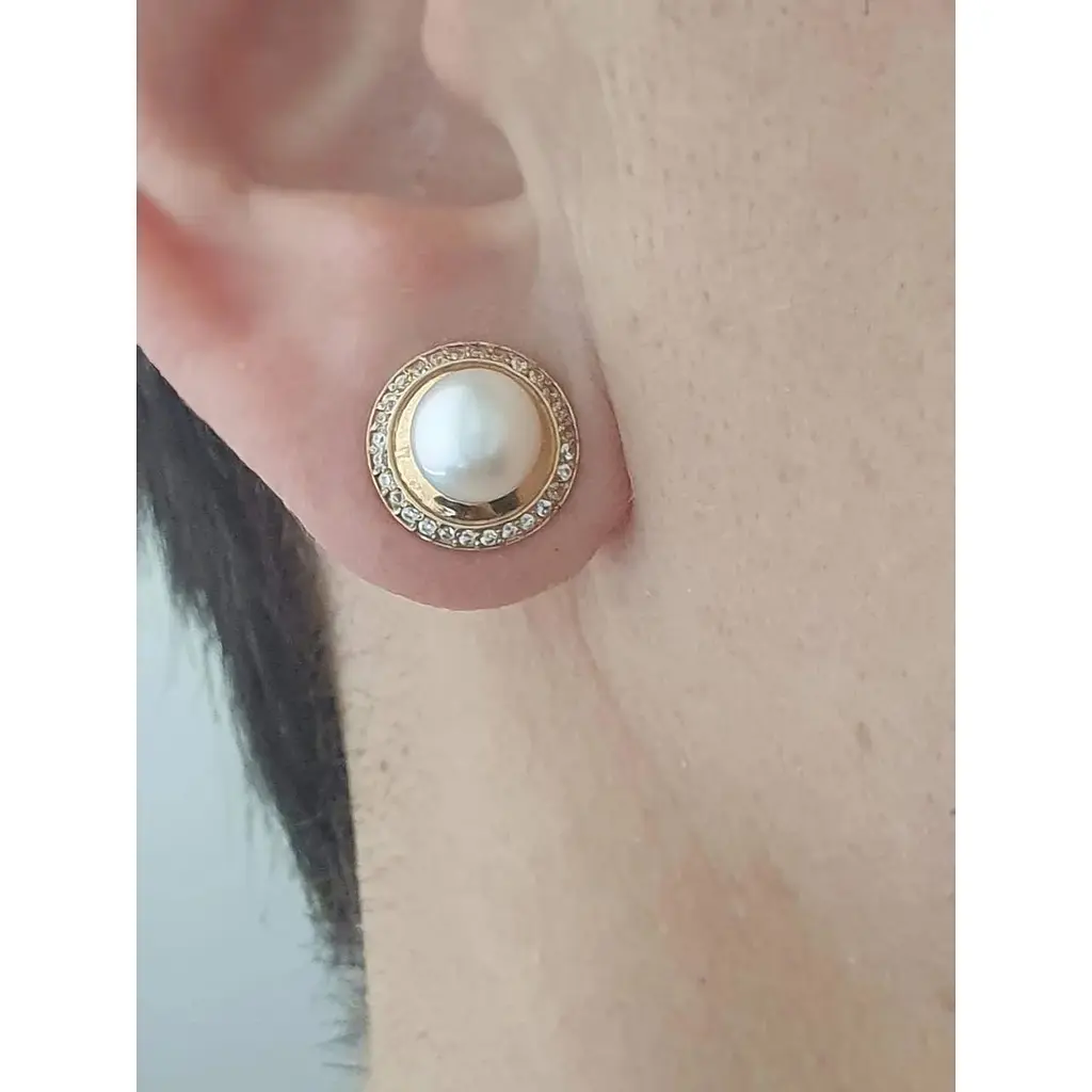 Золоті сережки-пуссети Гаразд з перлами і фіанітами. 3533567 - фото 2