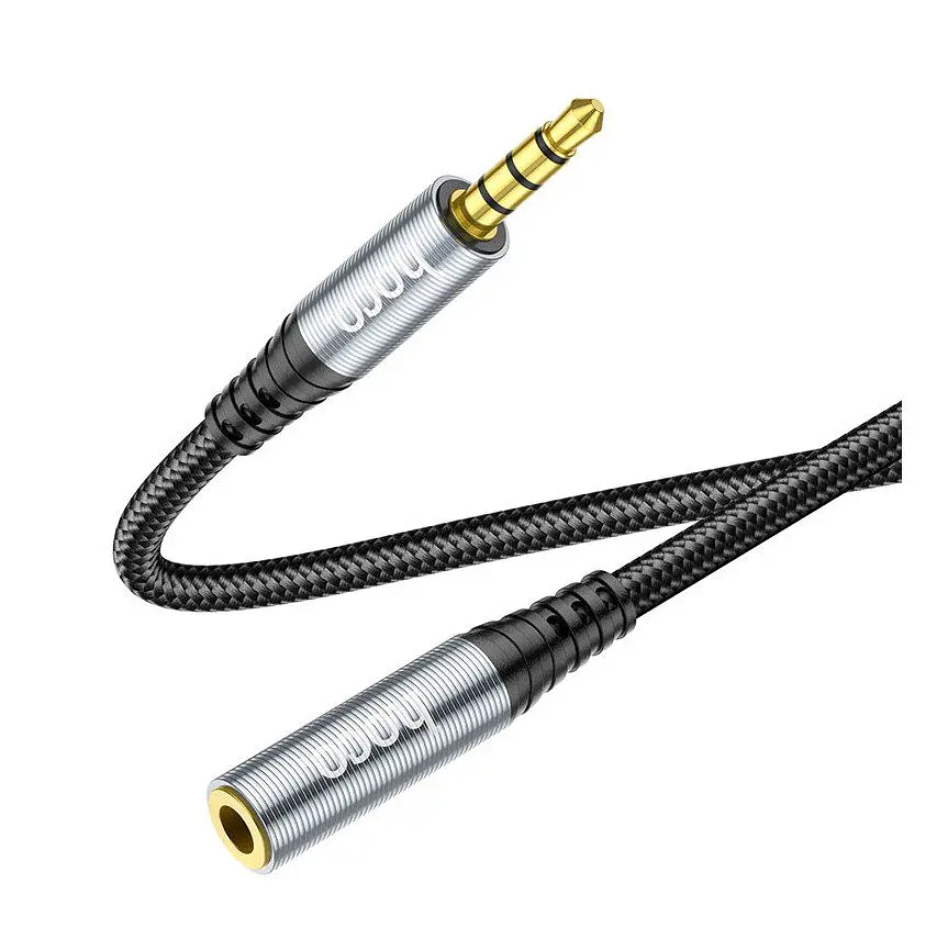 Кабель подовжувач mini-Jack 3,5 Male — mini-Jack 3,5 Female HOCO UPA-20 2 м, GOLD Stereo Jack, Black - фото 3