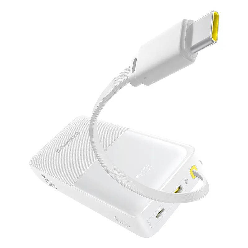 Зовнішній акумулятор Baseus Bipow 2 Digital Display Power Bank With Built-in USB-C Cable 20000mah 20W Moon White (P10077101213-01) - фото 3