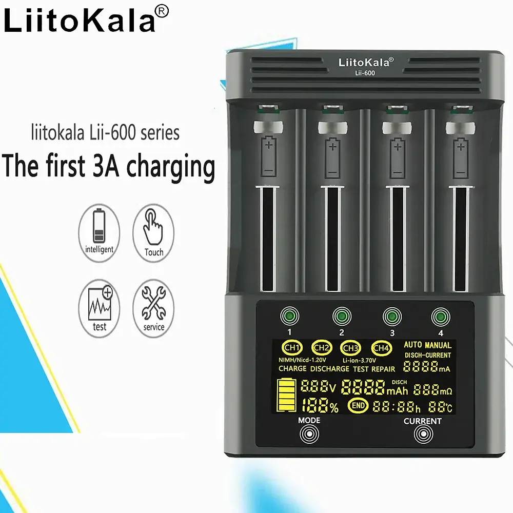 Зарядний пристрій LiitoKala Lii-600 для акумуляторів АА, ААА, 18650, 21700, 26650 Li-ion, Ni-MH, Ni-Cd (19415) - фото 7