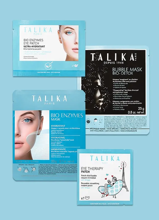 Набір Talika Instant Beauty Kit: маска для обличчя Bio Enzymes Hydrating 1 шт. + маска для обличчя Bubble Bio-Detox 1 шт. + патчі Eye Therapy 1 пара + патчі Bio Enzymes 1 пара - фото 3