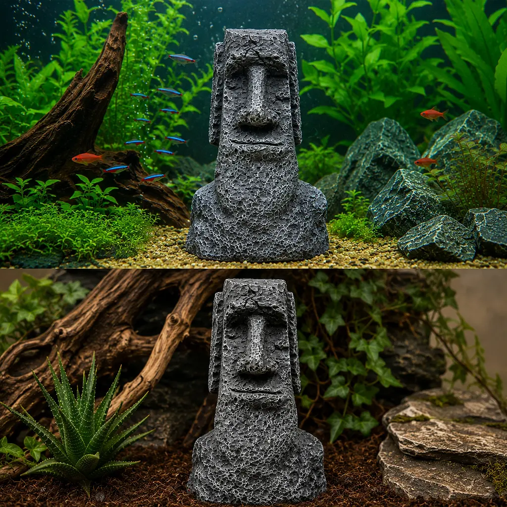 Декорація Hobby Moai Ora 1 12,5×11,5×17,5 см - статуя Моаї з укриттям для акваріума і тераріуму (41716) - фото 3