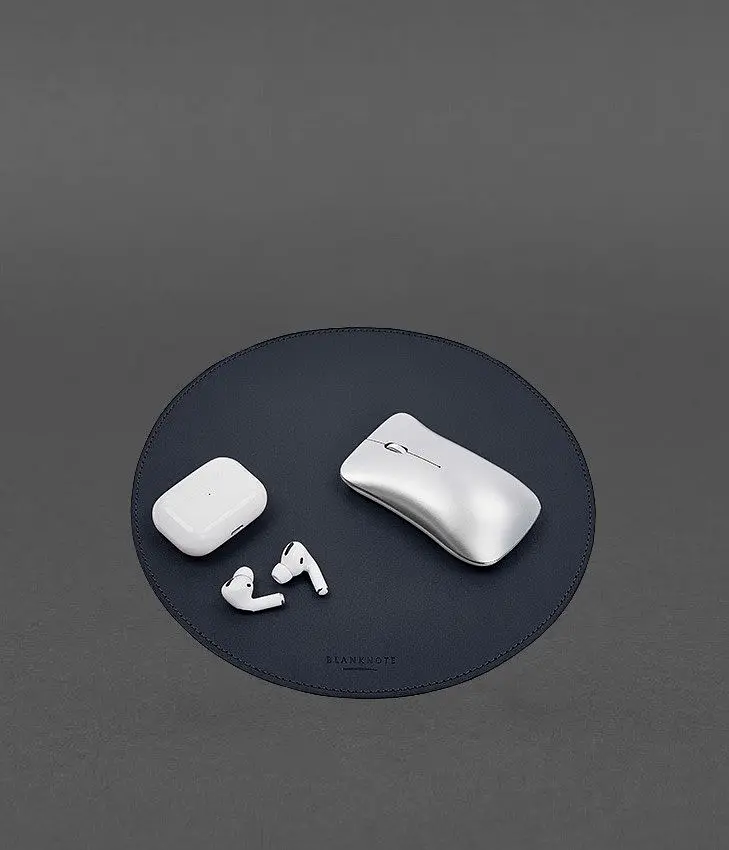 Круглый коврик для мышки из натуральной кожи синий краст - фото 2