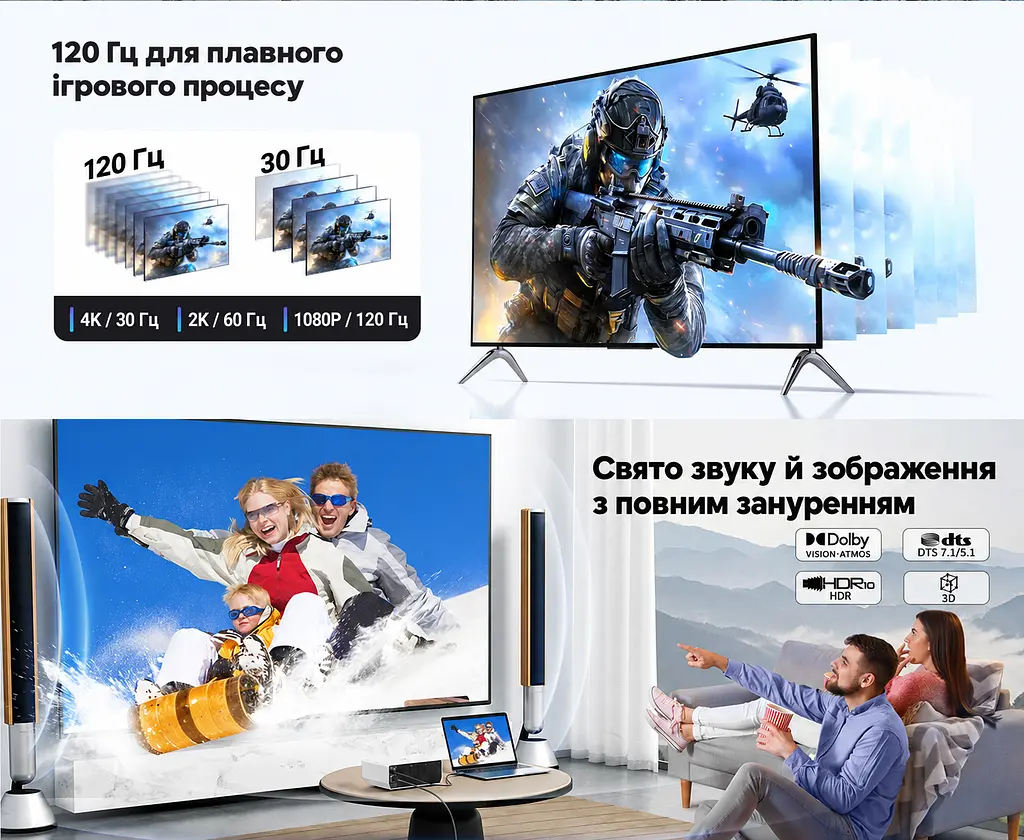 Відеоадаптери UGREEN DP130 DisplayPort - HDMI 4K 30 Гц 2 шт. синьо-сірі (55935) - фото 6