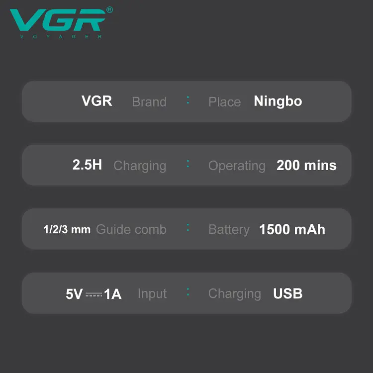 Триммер аккумуляторный для волос, бороды и усов VGR V-985 LCD (4 насадки) Черный - фото 7
