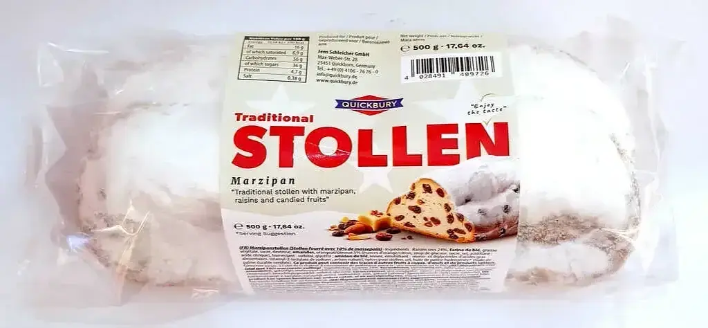 Штоллен Quickbury Stollen Marzipan з марципаном та родзинками 500 г