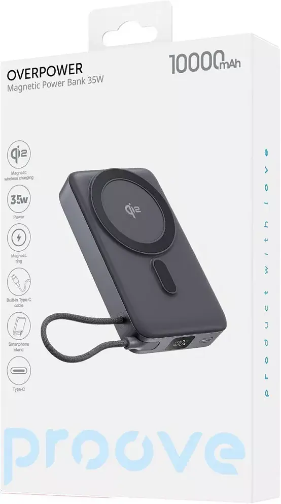 Портативний акумулятор Proove OverPower Magnetic Qi2 35W 10000mAh gray (PBOP35012105) - фото 4