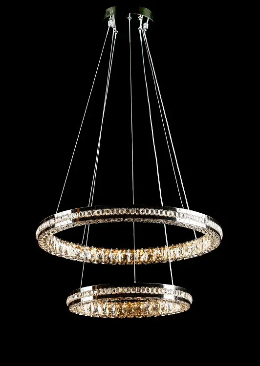 Підвісна двоярусна хромована LED-люстра Splendid Ray L50503J/600+400/2 LED з кришталевими кільцями 60 та 40 см - фото 3