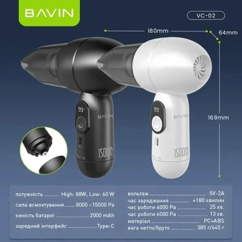 Пилосос BAVIN VC-02 15000Pa 2000 mAh Wh (Z-VC02 WH) - фото 8