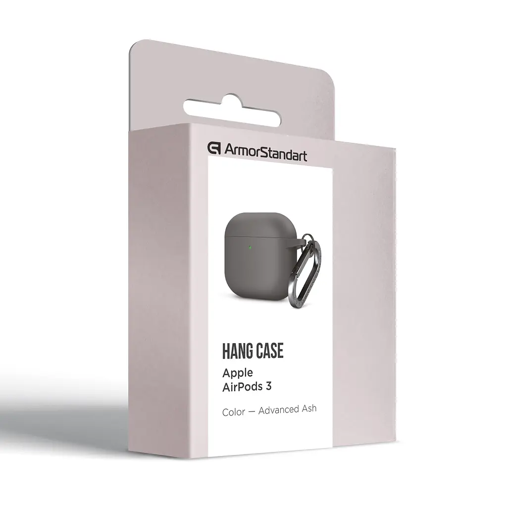 Силіконовий чохол для навушників Apple AirPods 3, Hang Case, сірий, ультратонкий захисний кейс товщиною 2 мм, захист від подряпин, пилу та ударів, компактний, з карабіном для кріплення, ArmorStandart (ARM60306) - фото 8
