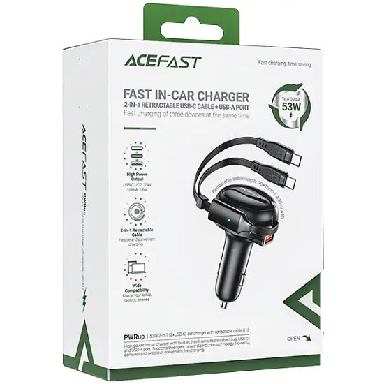 Автозаряджання 3xUSB 53W (2xUSB-C+USB-A) + cable USB-C 2in1 B13 Acefast - фото 5