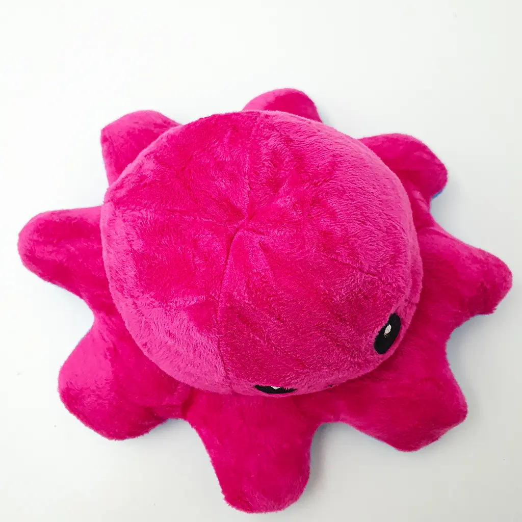 М'яка іграшка Восьминіг перевертень двосторонній веселий сумний Mood Octopus 16 см UKC малиново/синій - фото 4