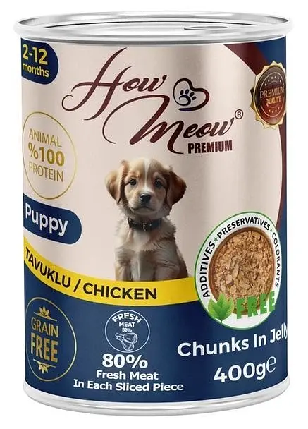 Вологий повнораціонний корм HowMeow Puppy з куркою для цуценят, 400 г