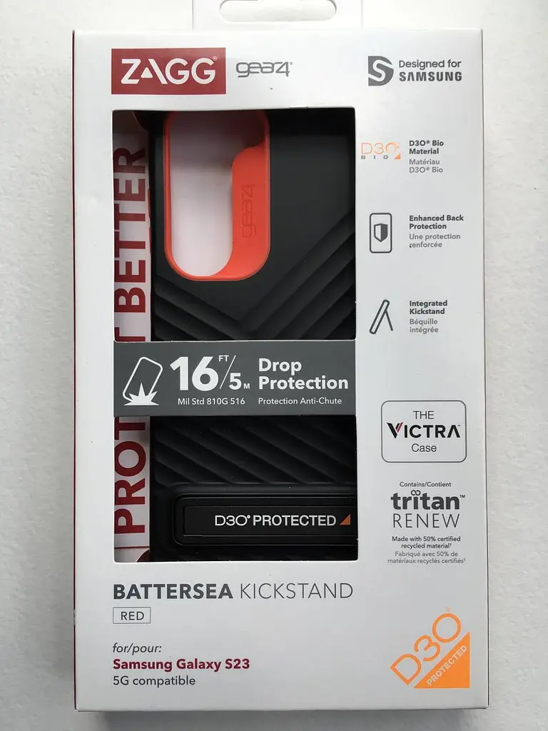 Оригинальный противоударный чехол с подставкой для Samsung Galaxy S23 Gear4 Battersea Black Orange (702010952) - фото 2