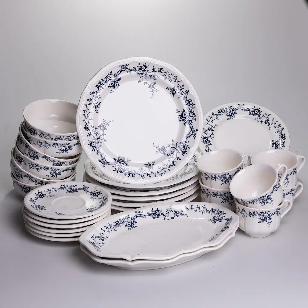 Столовий набір посуду Yiwu Vintage YY78-10A фарфоровий, 32 предмети на 6 персон, синій візерунок - фото 10
