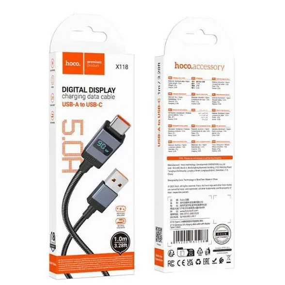 Кабель Hoco X118 Generous 5A зарядный кабель с дисплеем Type-C Черный - фото 2