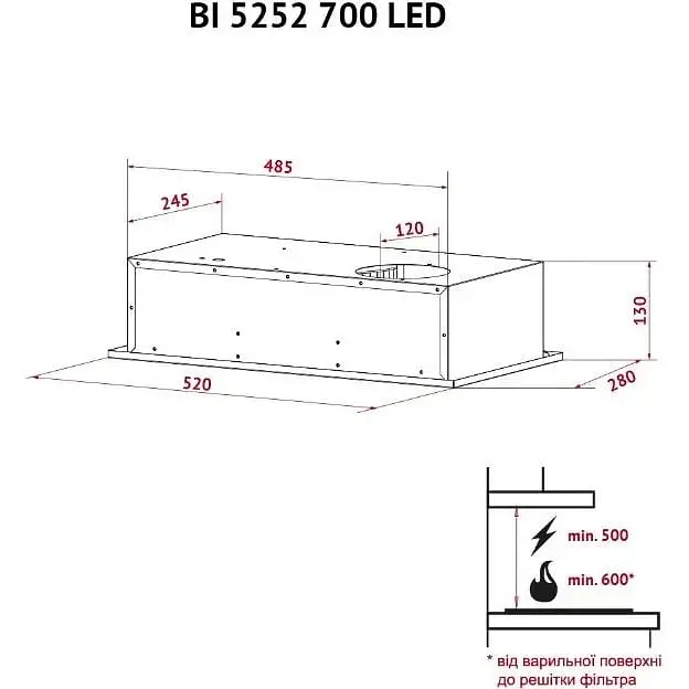Вытяжка встроенная Perfelli BI 5252 I 700 LED - фото 11