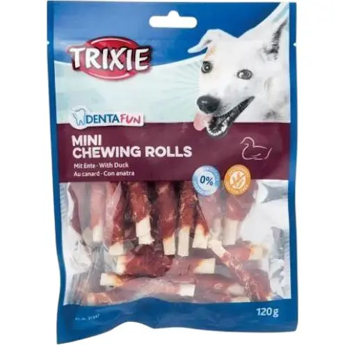 Ласощі для собак Trixie Denta Fun Mini Chewing Rolls Паличка для чищення зубів з качкою 6 см 120 г